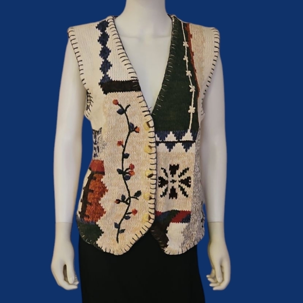 VTG WORK IN PROGRESS Patchwork Oversized Button D… - image 1